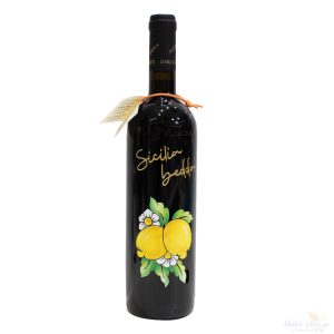 BOTTIGLIA DECORATA VINO ROSSO BOTTIGLIA IDEA REGALO BOTTIGLIA DI VINO NERO D'AVOLA BOTTIGLIA SICILIA LIMONI DI SICILIA BOTTIGLIA NERO D'AVOLA